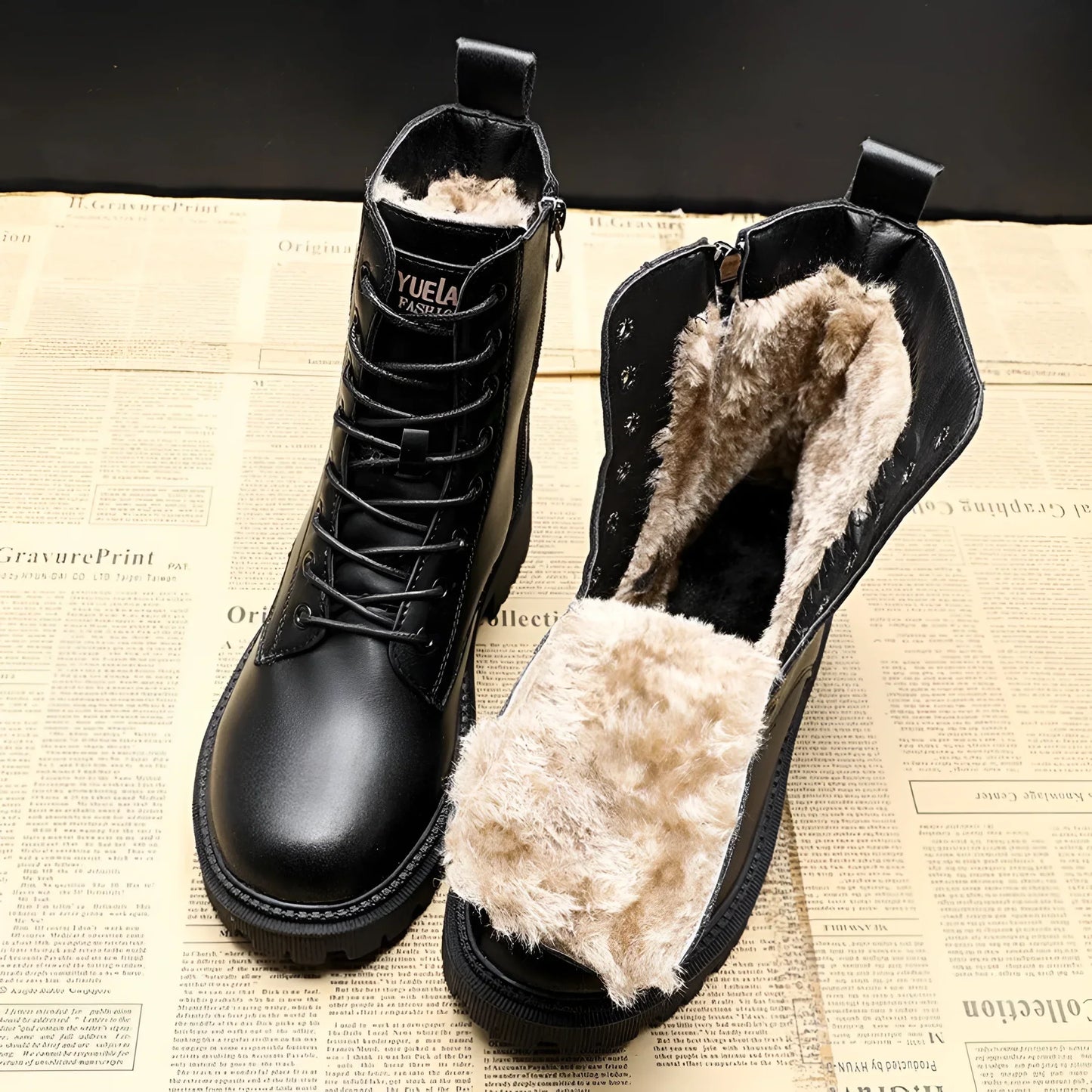 Seraphine | Black Leather Winter Boots