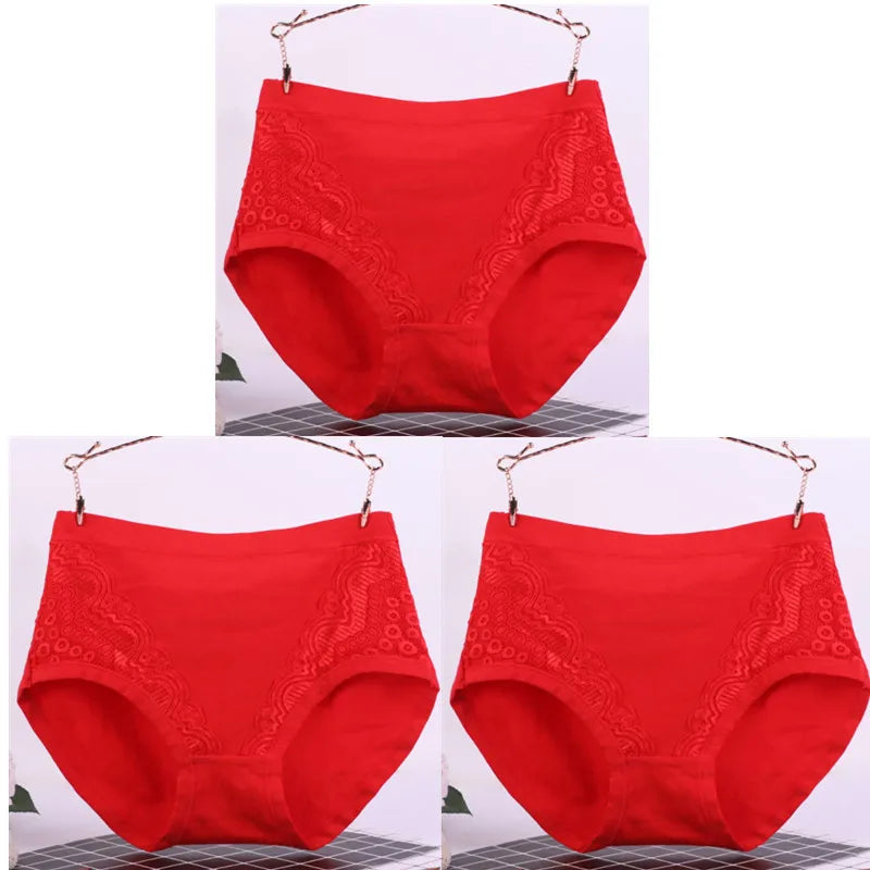 Sexy Kant Grote Maat Hoge Taille Vrouwen Slipje Effen Katoen Comfort Slips Dame Ondergoed Onderbroek Panty Intimates 6634