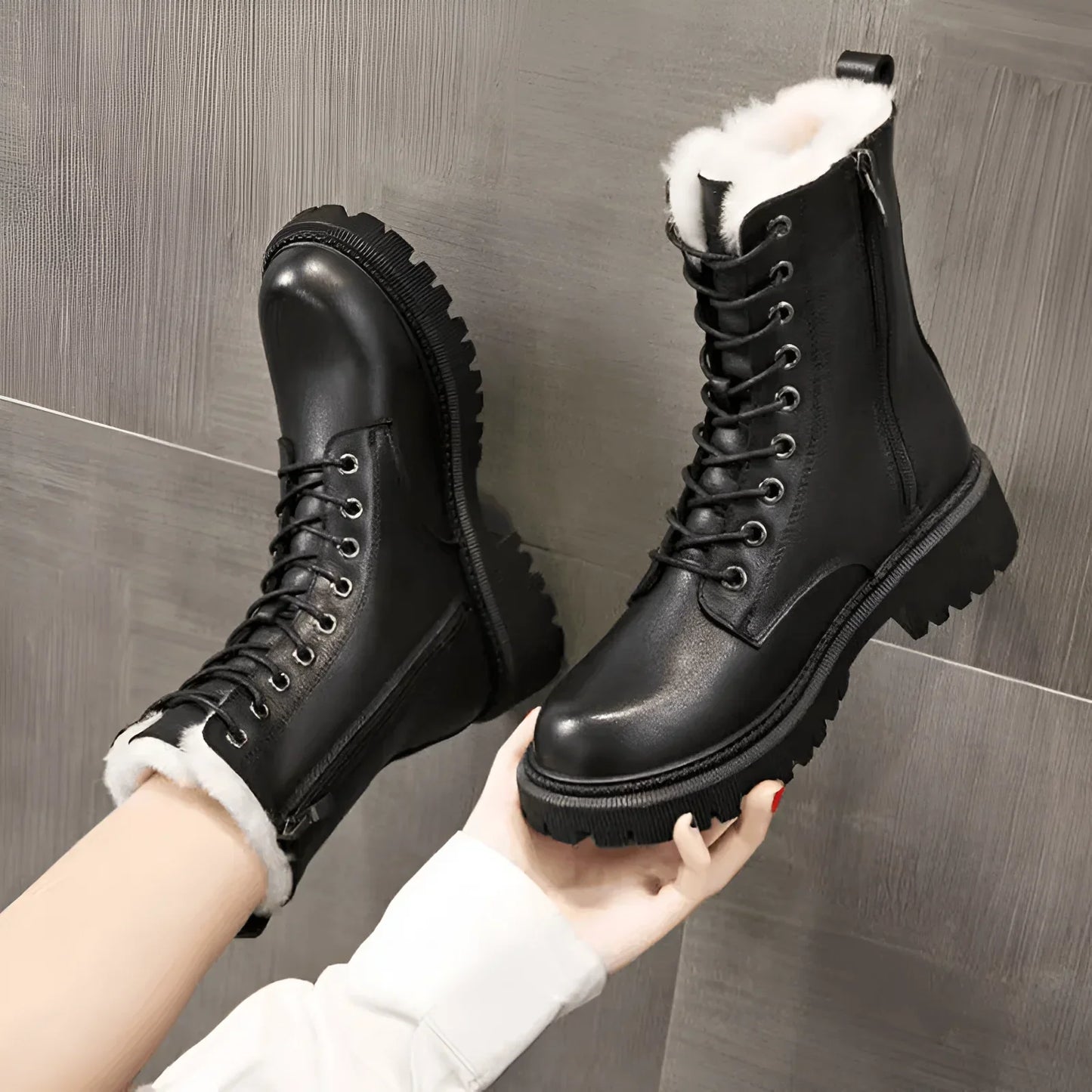 Seraphine | Black Leather Winter Boots